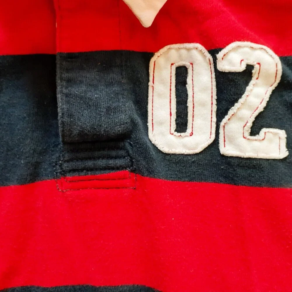 Old Navy Boys Shirt Polo Red Blue Stripe Long Sleeve Rugby XS 5